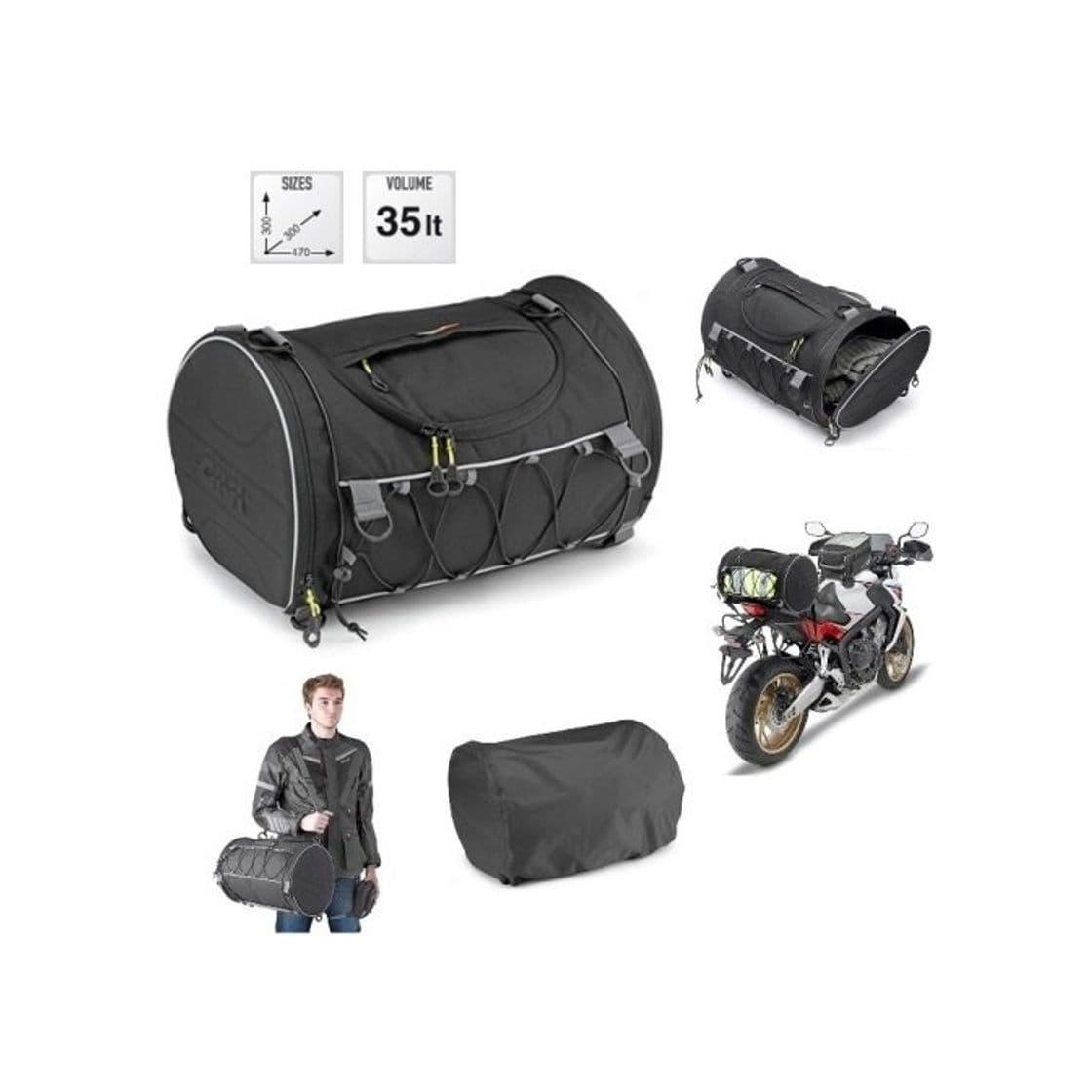 Producto Aprilia dorsoduro 750 ABS 2009 – 2019 Bolsa givi ea107b 35lt Rodillo Mochila para Sillín para Moto y Scooter Universal fijación con Correas y muelles