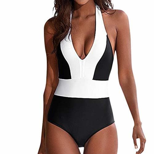 Moda Mujeres bañador Cuello en V de Halter Monokini Sexy Push up banadores