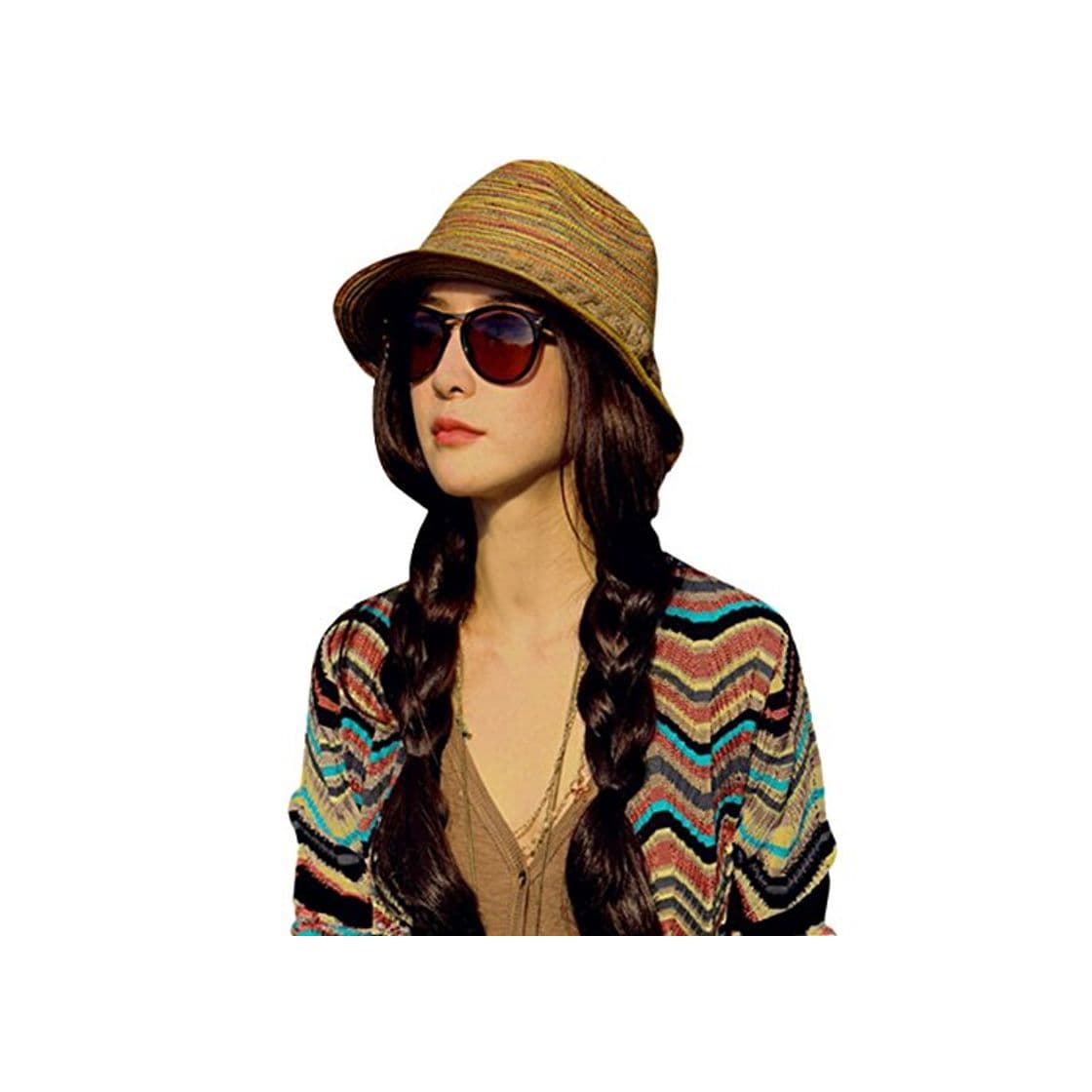 Product ZUMUii Butterme Striped Straw Homburg Sombrero Corto Brim Plegable Sombrero Playa Tiene Cubo Sombrero Sombrero de Paja Sombrero de Verano Sol Sombrero del ala schlapp Sombrero para Mujer Mujeres Ni?a