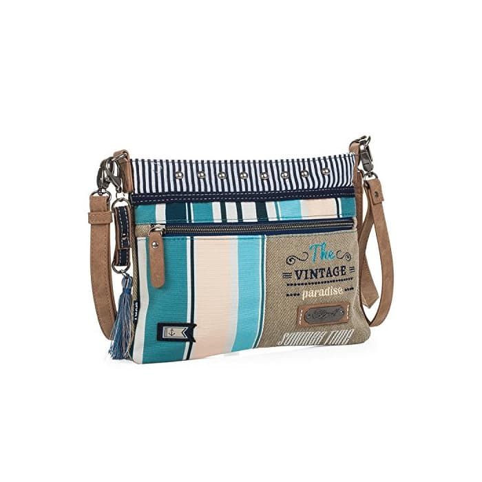 Producto SKPAT - Bolso Pequeño de Mujer Tipo Bandolera. Lona Estampada a Rayas.