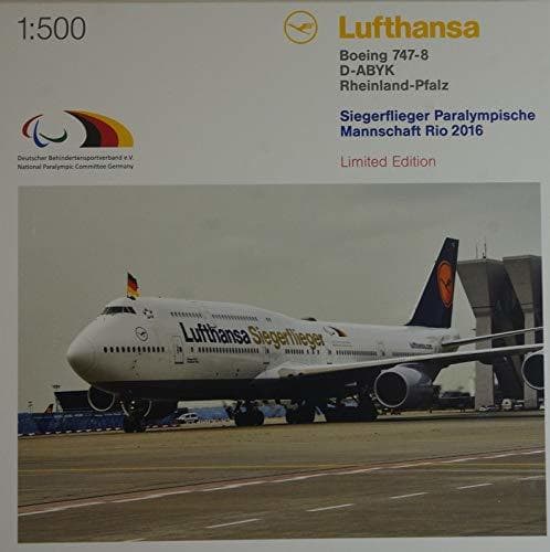 Producto Herpa Wings 530033 - Lufthansa Boeing 747-8 Intercontinental - Siegerflieger Paralympics Rio