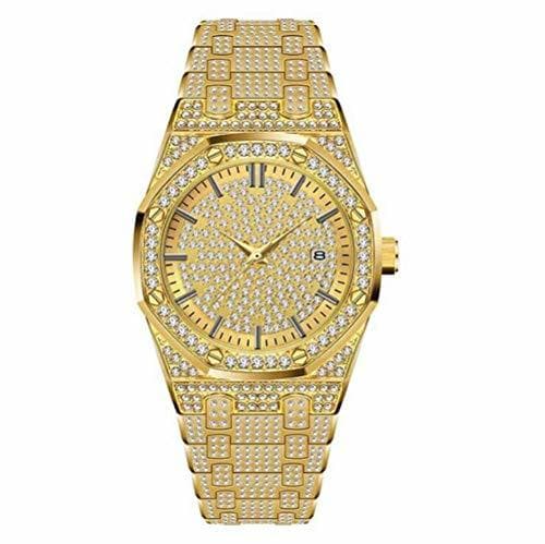 Lugar TAEONY Reloj De Oro con Diamantes para Hombre con Brazalete De Acero