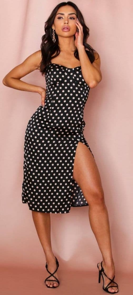 Product Polka dot cup detail midi slip dress Misspap