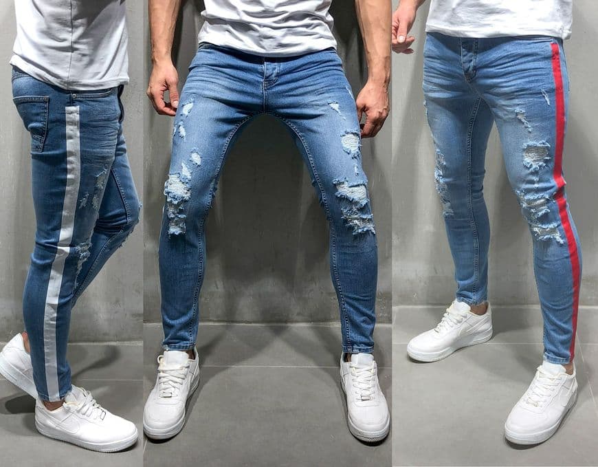 Product American Streetwear Men Jeans Blue Color Elastic Skinny Jeans   Denim Pantalones Casuales   Moda Hip