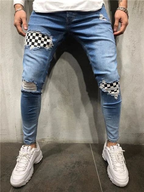 Producto American Streetwear Men Jeans Blue Color Elastic Skinny Jeans   Denim Pantalones Casuales   Moda Hip