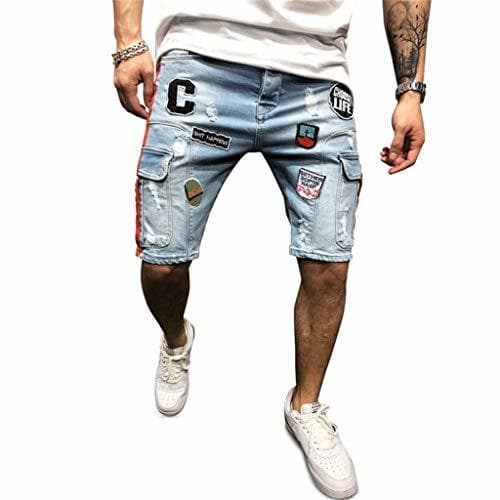 Product Pantalones Vaqueros Cortos de Hombres Jumpsuit Pantalones con Peto Streetwear Lavados Jeans