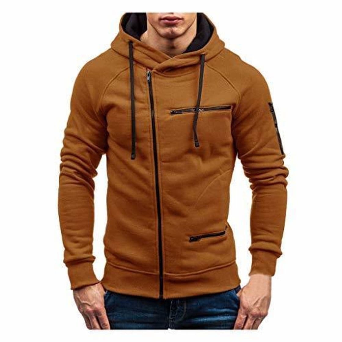 Producto ZODOF sudadera hombres con capucha Color puro Mangas largas Cremallera Casual Moda