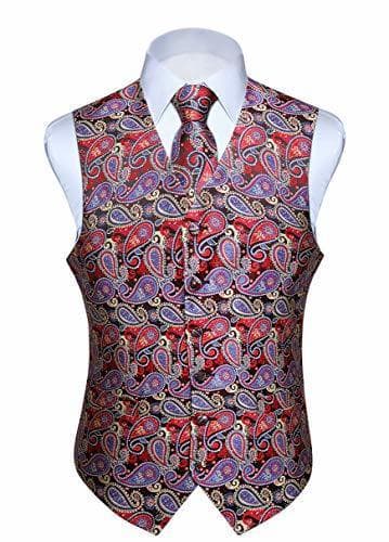 Product HISDERN Chaleco y corbata de jacquard floral paisley clasico para hombre y