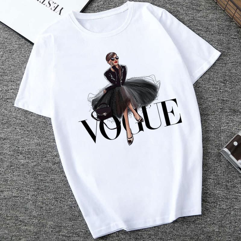 Producto Sección Camiseta Vogue Carta Camiseta Femenina Ocio Moda Camiseta -L