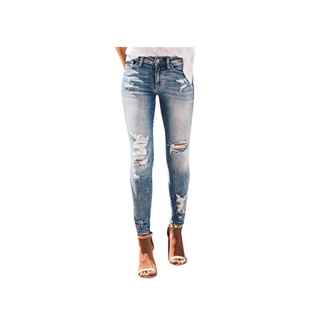 Producto RISTHY Pantalones Jeans Rotos Vaqueros Push Up Vaqueros Elásticos Pantalones de Cintura Alta Straight Denim Pants Sexy Pantalones lápiz Pantalones de Mezclilla Casual para Mujer