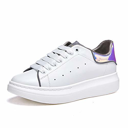 Product Mujer Zapatillas de Deporte Plataforma Cuero Moda Zapatos Bajas con Cordones Causal