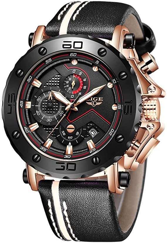 Fashion LIGE Relojes para Hombre Negro Acero Inoxidable Moda Reloj Deportes Impermeable Gran