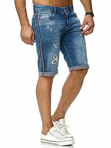 Product Red Bridge Pantalones Cortos Hombres Rayas Denim Destruida Jeans Shorts Azul