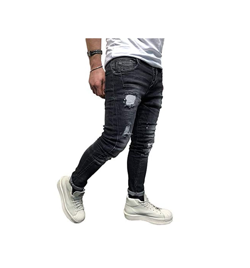 Moda BMEIG Jeans Ajustados Hombre Rotos Pantalones de Mezclilla Elásticos Slim Fit Ripped