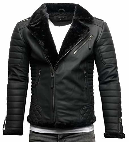 Product Crone Naik - Chaqueta de Piel para Hombre, Estilo Motero, con Ribete