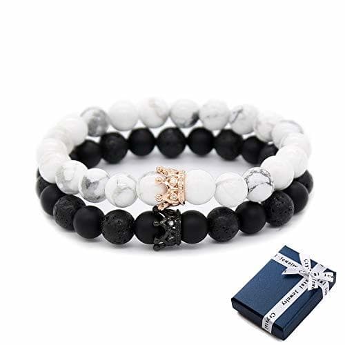 Lugar Pulsera Queen y King Crown Cuentas de Piedra Natural para Parejas