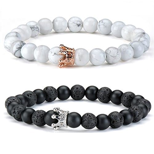 Lugar ChicJ&Y Par Distancia Pulseras para lovers-2pcs Pulsera de Piedra Blanca Negra Oro