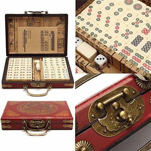 Place Juego Mahjong Viaje portátil Mahjong 144 Piezas de Mahjong con una Funda