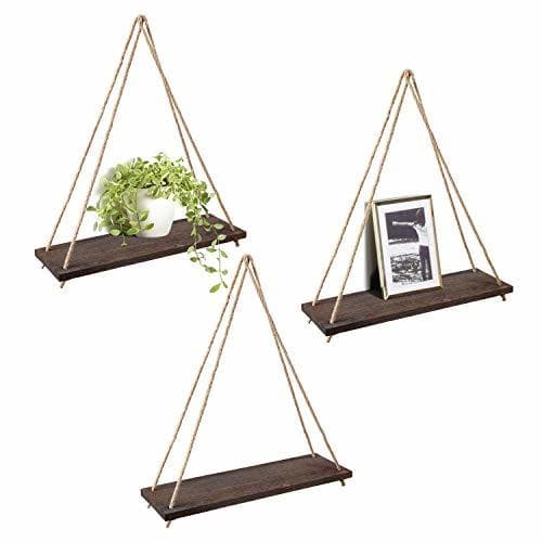 Elemento de la categoría hogar Mkouo Wood Wall Floating Shelf Rustic Hanging Swing Rope Shelves