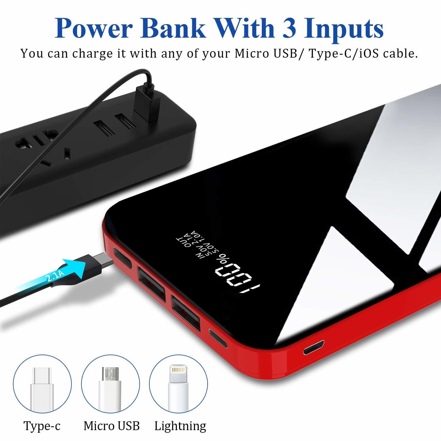 Electronic Todamay Batería Externa 26800mAh Power Bank con 3 Entradas y 2 Puertos