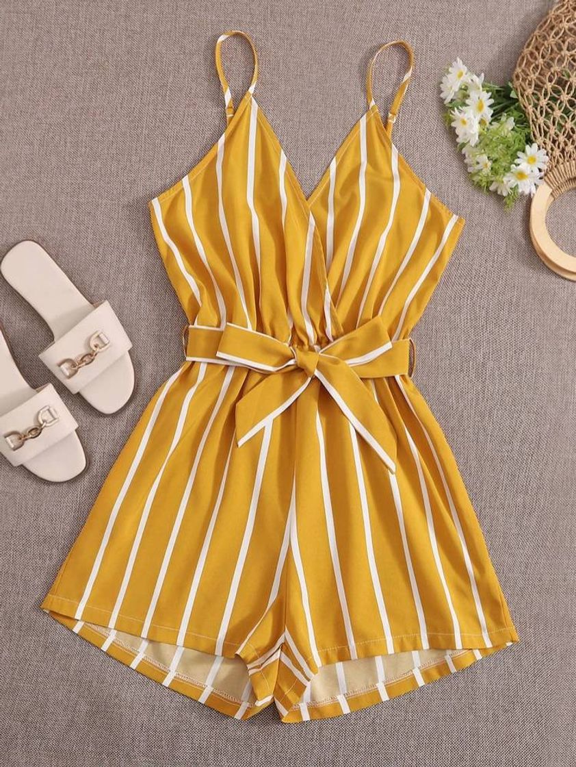 Producto Stripe Surplice Belted Cami Romper

