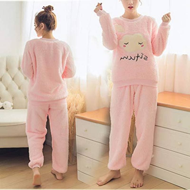 Lugar OULII Fleece de invierno pijamas de dormir de franela pijama casual manga