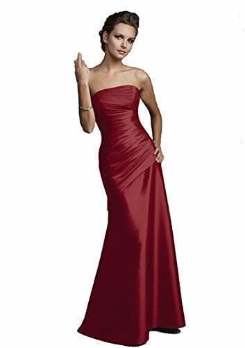 Place WTW Women's Strapless Long Satin Formal Evening Party Gown Bridesmaid Dress-Red-24