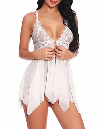 Producto T.Mullen Mujer Lencería Babydoll Encaje y Tul Abierta Picardías Conjunto Lingerie