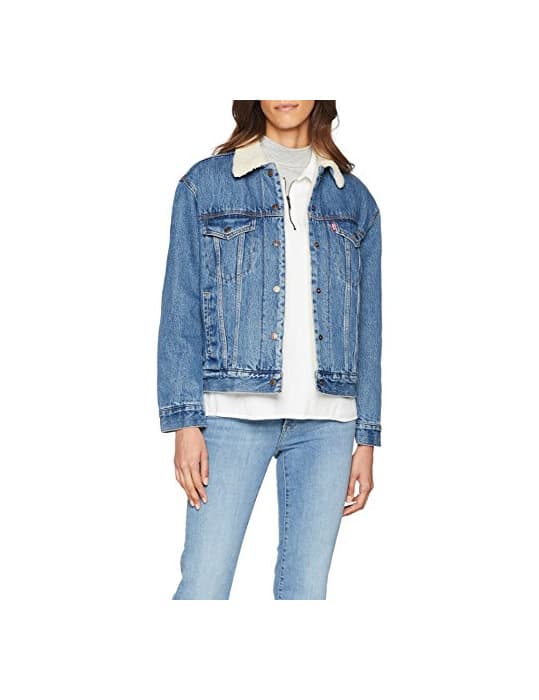 Fashion Levi's Ex-BF Sherpa Trucker Chaqueta Vaquera, Azul