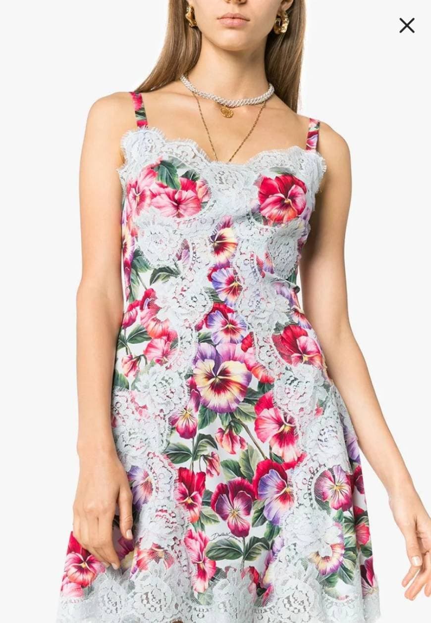 Fashion Vestido Floral com Renda - Dolce & Gabbana