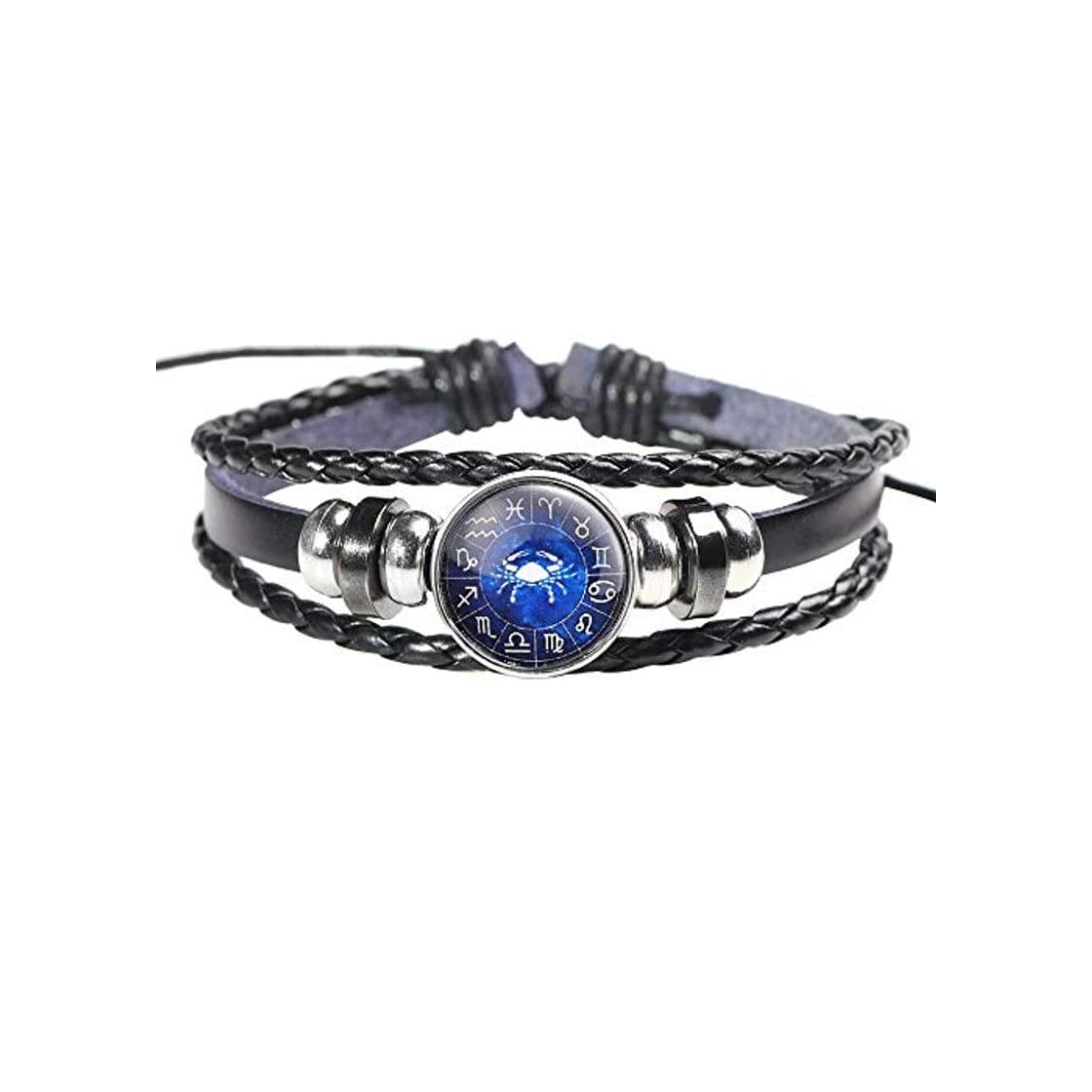 Fashion OPAKY Pulsera Moda Hombre Mujer Constelación 12 Signos del Zodiaco Pulseras Punk Tejido Proteger del Mal de Ojo Ajustable con un Bolso de joyería