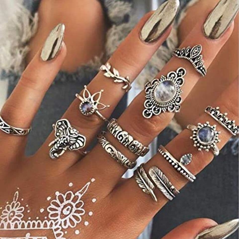 Fashion Edary Vintage Elefante Knudillos Anillos Conjunto de Anillo de Plata Corona Junta