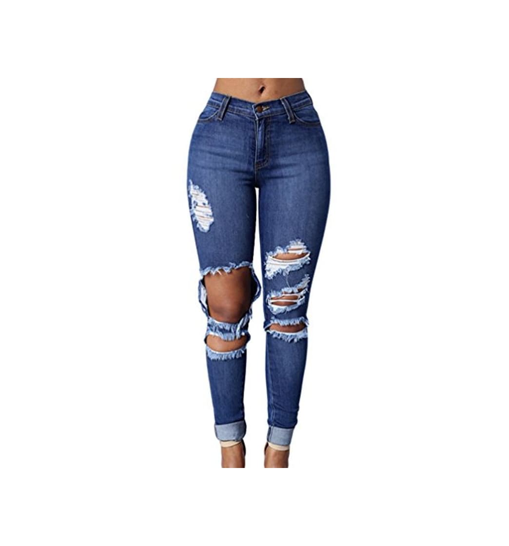 Product ZKOO Rotos Agujero Vaqueros Mujer Elásticos Skinny Jeans Pantalones Algodón Push up Flacos Jeans Leggings Elásticos Azul Oscuro