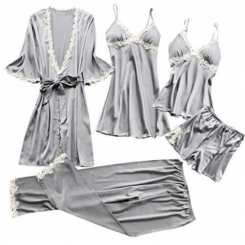 Product Proumy Conjunto de Pijamas Mujer 5 Piezas Kimono Larga Pijama de Encaje