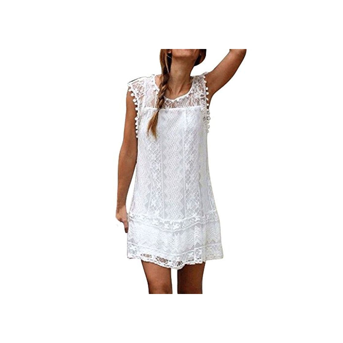 Product Vectry Women Summer V Neck Lace Short Sleeve Dress Blanco Todos los