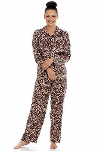 Place Camille Pijama de Leopardo de satén de Manga Larga para Mujer 44