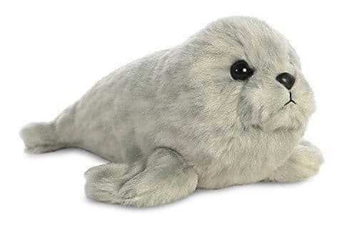 Place Aurora- Foca de Peluche, colección Mini Flopsie, Color Gris, 21 cm