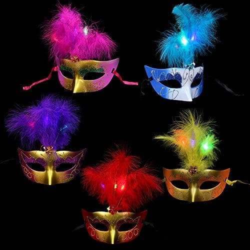 Product BLEVET 5CS Máscara de Plumas Artificiales Máscara de Medias mascarillas para Carnaval,