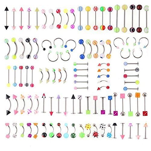 Product SHINEstyle 110 Unidades Piercings de Lengua Nariz Labio Cejas Cuerpo