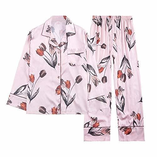 Product LXFDSY Pijama de Seda Pijama Mujer Estampado de Flores Primavera Verano Mujeres