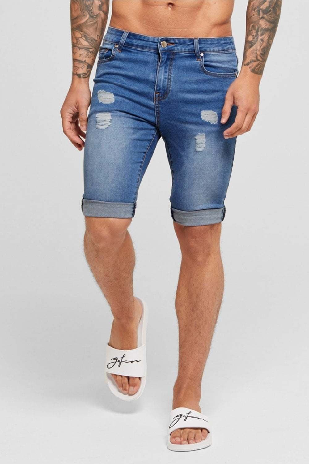 Product  Blue Destroyed Denim Shorts