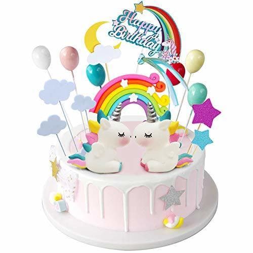 Product iZoeL Unicornio Decoración de Tartas Cumpleaños Happy Birthday Banderines Globos Arcoiris Estrella