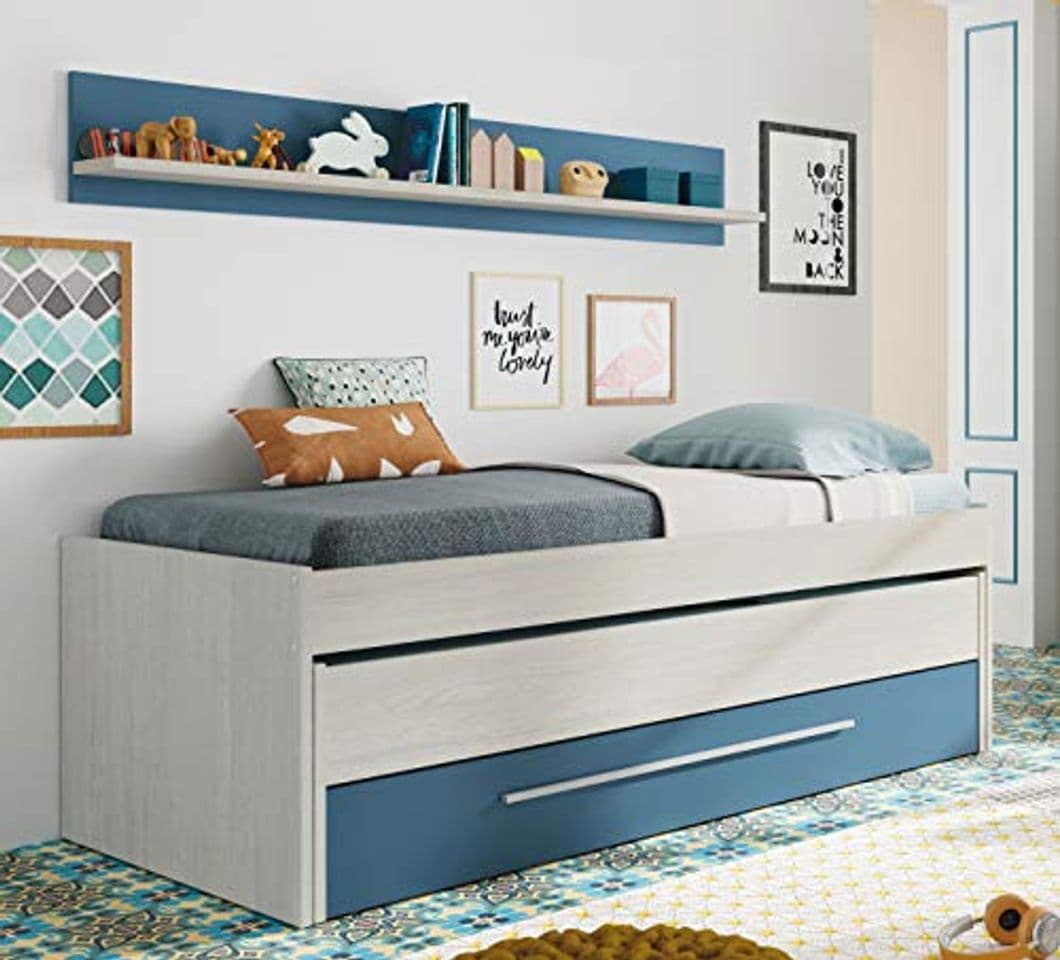 Producto Miroytengo Cama Nido con Estante Pared y Dos somieres 90x190 y 90x180 Azul y Blanco Alpes Dormitorio Juvenil