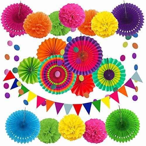 Producto Zerodeco Decoración de la Fiesta, 21 Piezas Abanicos de Papel Bola de