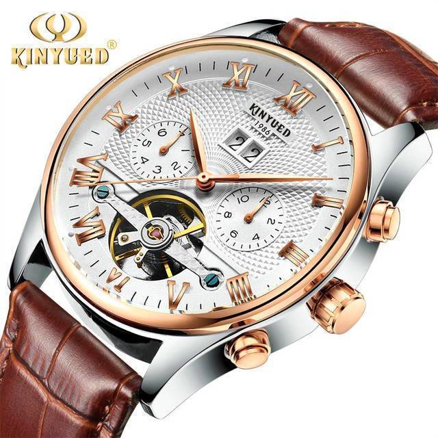 Producto Sharplace Lujo KINYUED Hombre Reloj Mecánico Automático Hueco De Cuero Genuino Accesorios