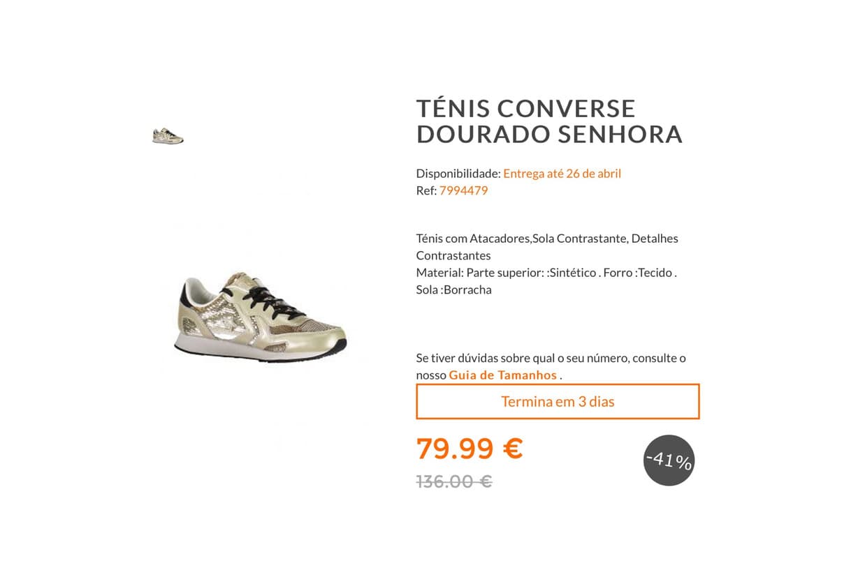 Producto TÉNIS CONVERSE DOURADO SENHORA