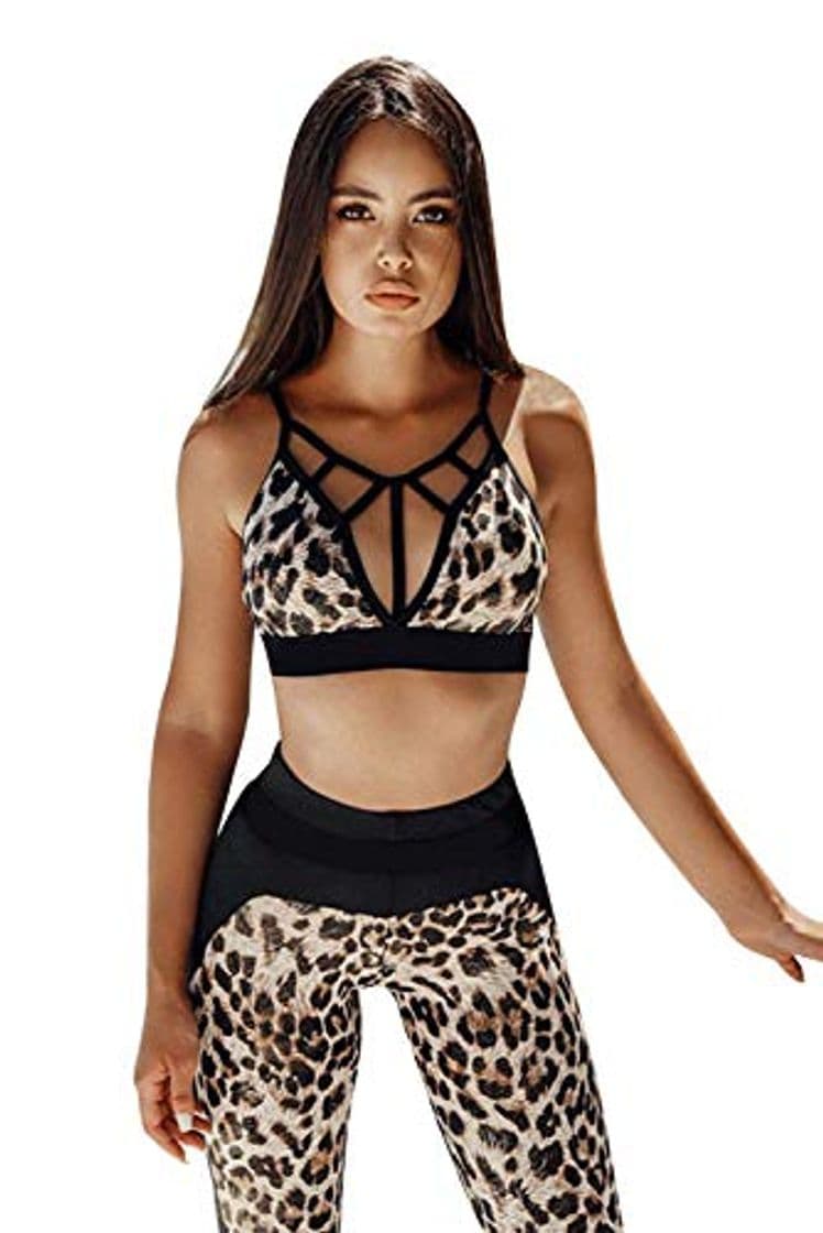 Product Conjunto Deportivo Mujer Fitness Verano Estampado Leopardo Chandal 2 Piezas Crop Top y Pantalon Push Up Trajes de Gimnasia Ropa para Running Yoga Pilates Danza Sportwear Activewear Tracksuit Sweatsuit