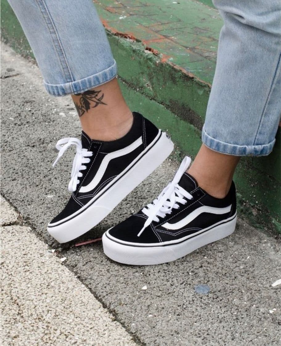 Fashion Vans Old Skool Platform, Zapatillas para Mujer, Negro