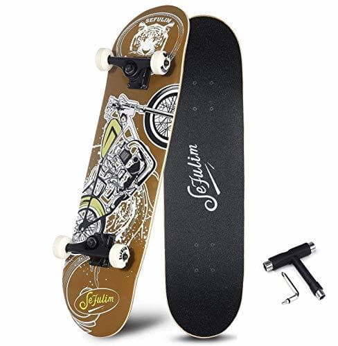 Product Sefulim Skull Skateboard Complete 31x8 Inches Double Kick Trick Skateboards Cruiser Penny