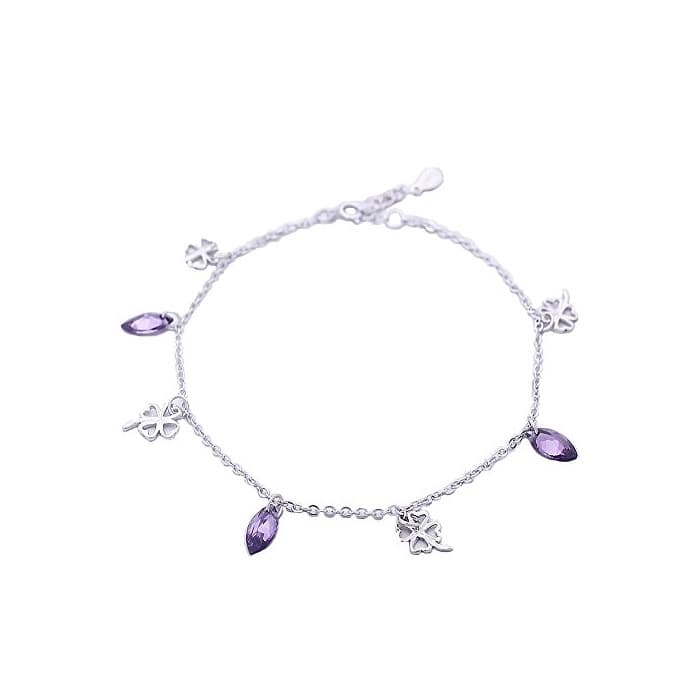 Product Pulsera para tobillo de plata esterlina con tr&eacute;boles de la suerte y